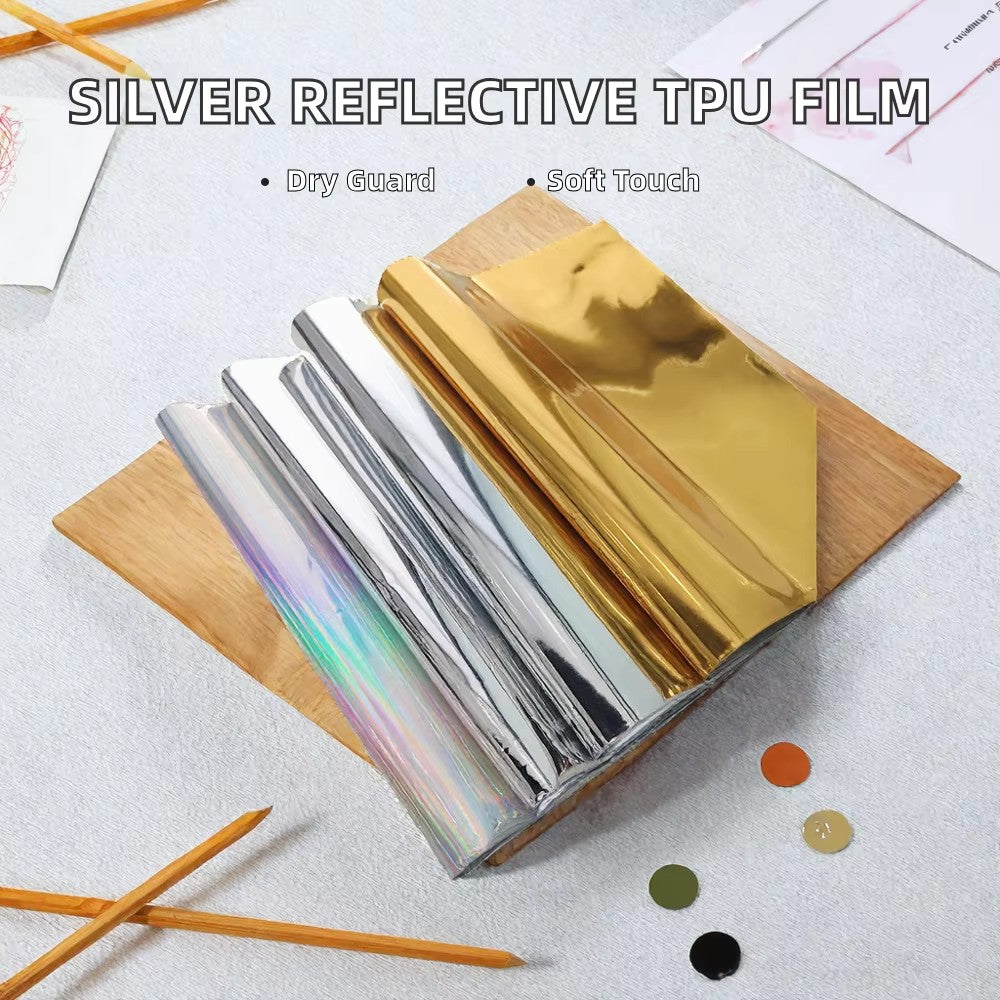 Adhesive Metallic Silver TPU Smooth Soft Opaque Moisture Proof Stretch Film Wallpaper Mirror Stickers for Handbag Shoes Candle