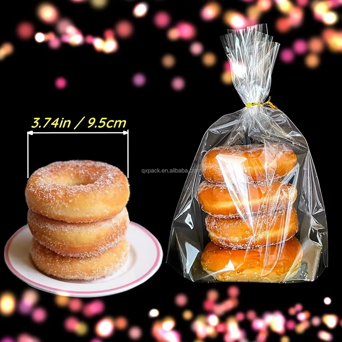 100-Piece Bottom Triangle Clear BOPP Plastic Side Gusset Snack Bag 100 Twist Ties Microwaveable Roll Packing Party Gifts Bread