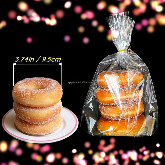 100-Piece Bottom Triangle Clear BOPP Plastic Side Gusset Snack Bag 100 Twist Ties Microwaveable Roll Packing Party Gifts Bread